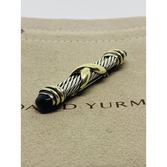 David Yurman Double Cable X Black Onyx925 Silver 14K Gold Bar Brooch/Tie Pin